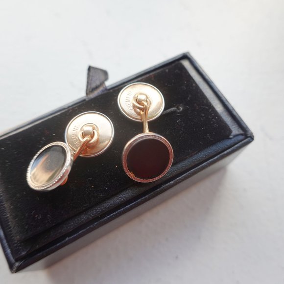 Vintage Black Onyx Platinum Krementz men's cufflinks - Picture 2 of 2